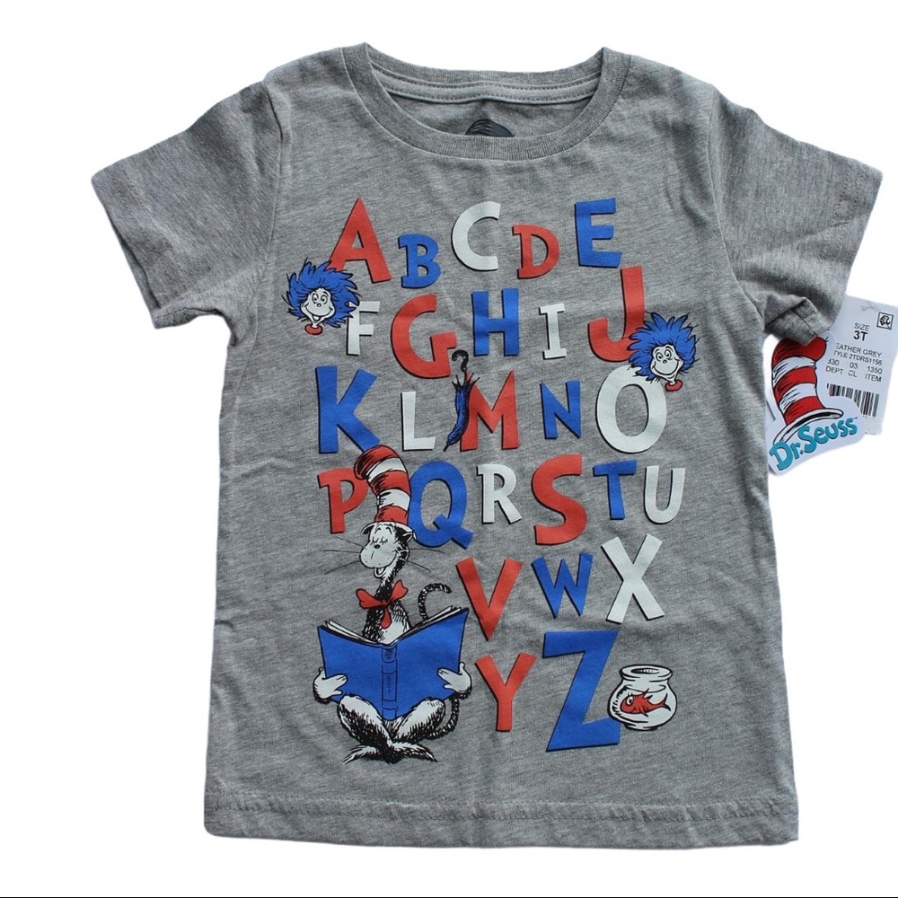 🆕 Dr Seuss Alphabets Gray Tee. Size 3T
